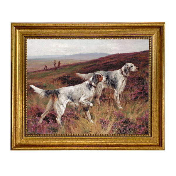Cabin/Lodge Animals Two Setters on a Grouse by Arthur Wardle Framed Oil Painting Print on Canvas in Antiqued Gold Frame