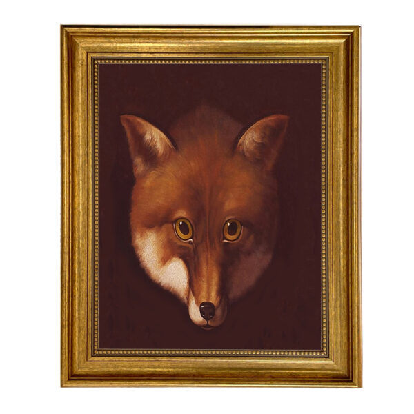 Cabin/Lodge Animals Sly Fox Head Framed Oil Painting Print on Canvas in Antiqued Gold Frame