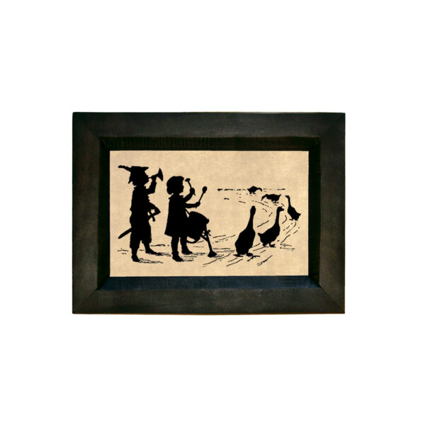 Farm/Pastoral Animals Goose Parade Printed Silhouette in Black Frame. A 4 x 6″ Framed to 5-1/2 x 7-1/2″