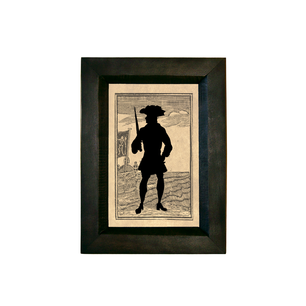 Framed Silhouette Nautical Pirate with Sword Silhouette Print Beh ...