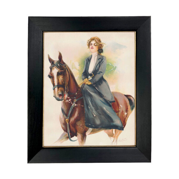 Equestrian Animals Woman on Horse Equestrian Watercolor Victorian 8×10″ Framed Print Behind Glass