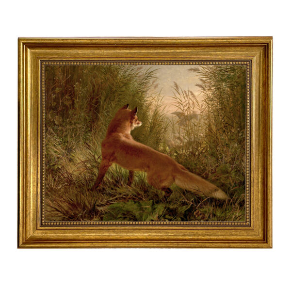 Cabin/Lodge Equestrian Fox Flushing Ducks Framed Oil Painting Print on Canvas in Antiqued Gold Frame