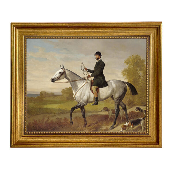 Equestrian/Fox Dogs A Huntsman with Horse and Hounds Framed Oil Painting Print on Canvas