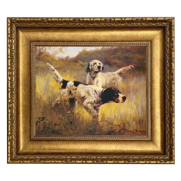 Dogs/Cats Animals English Setters Oil Painting Print on Canvas in Wide Antiqued Gold Frame
