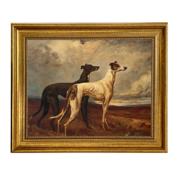 Dogs/Cats Animals Greyhounds in Field Oil Painting Print on Canvas in Antiqued Gold Frame