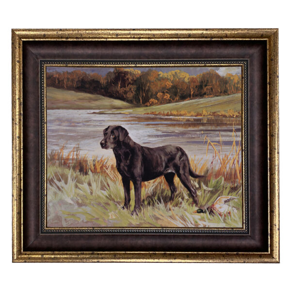 Cabin/Lodge Dogs Labrador Retriever with Duck Framed Oil Painting Print on Canvas