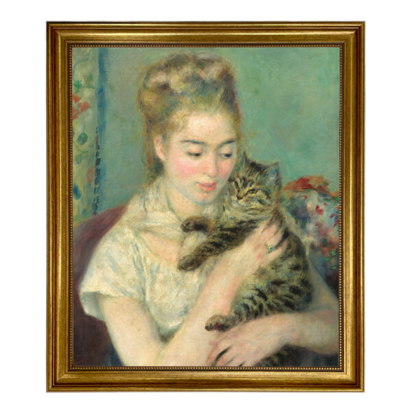Dogs/Cats Cats Woman with Cat by Renoir Framed Oil Painting Print on Canvas