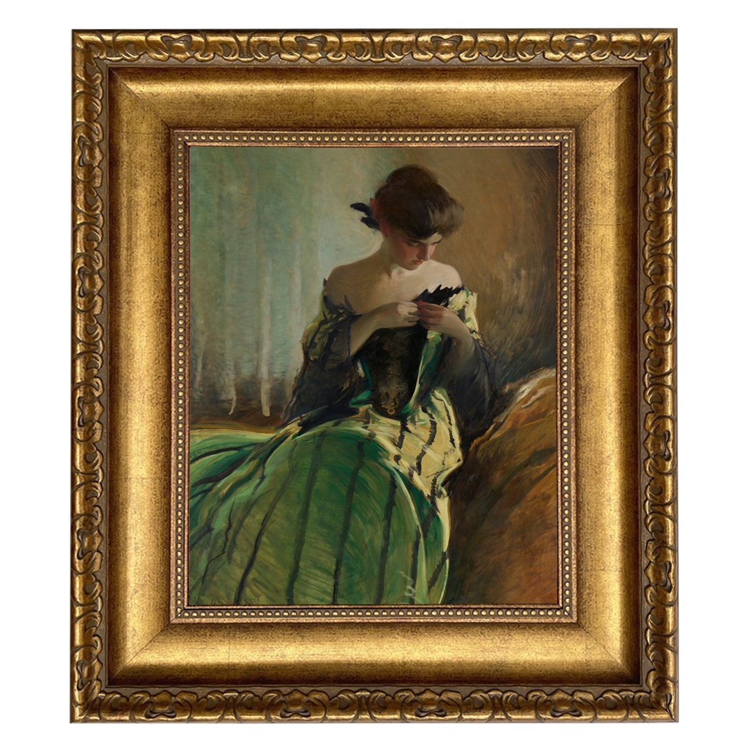 Sold at Auction: Oil on canvas painting portrait of noble woman in green  dress