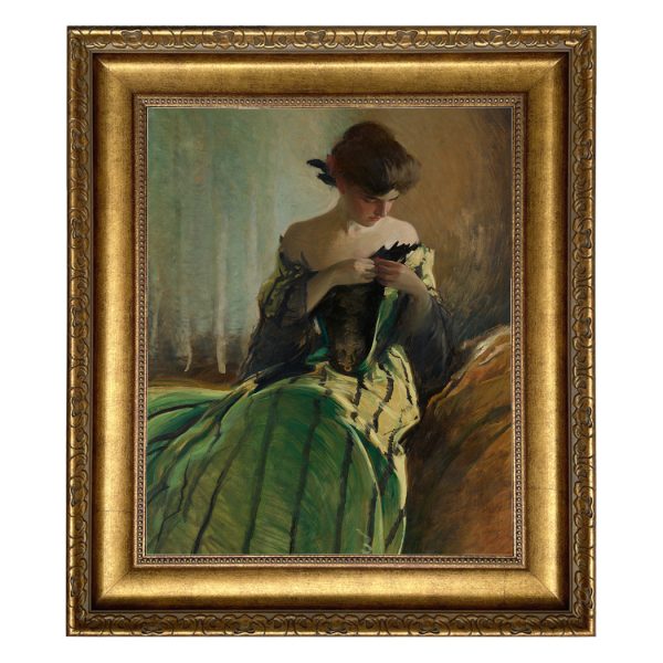 Painting Prints on Canvas Moody Portrait of a Woman in Black and Green Dress