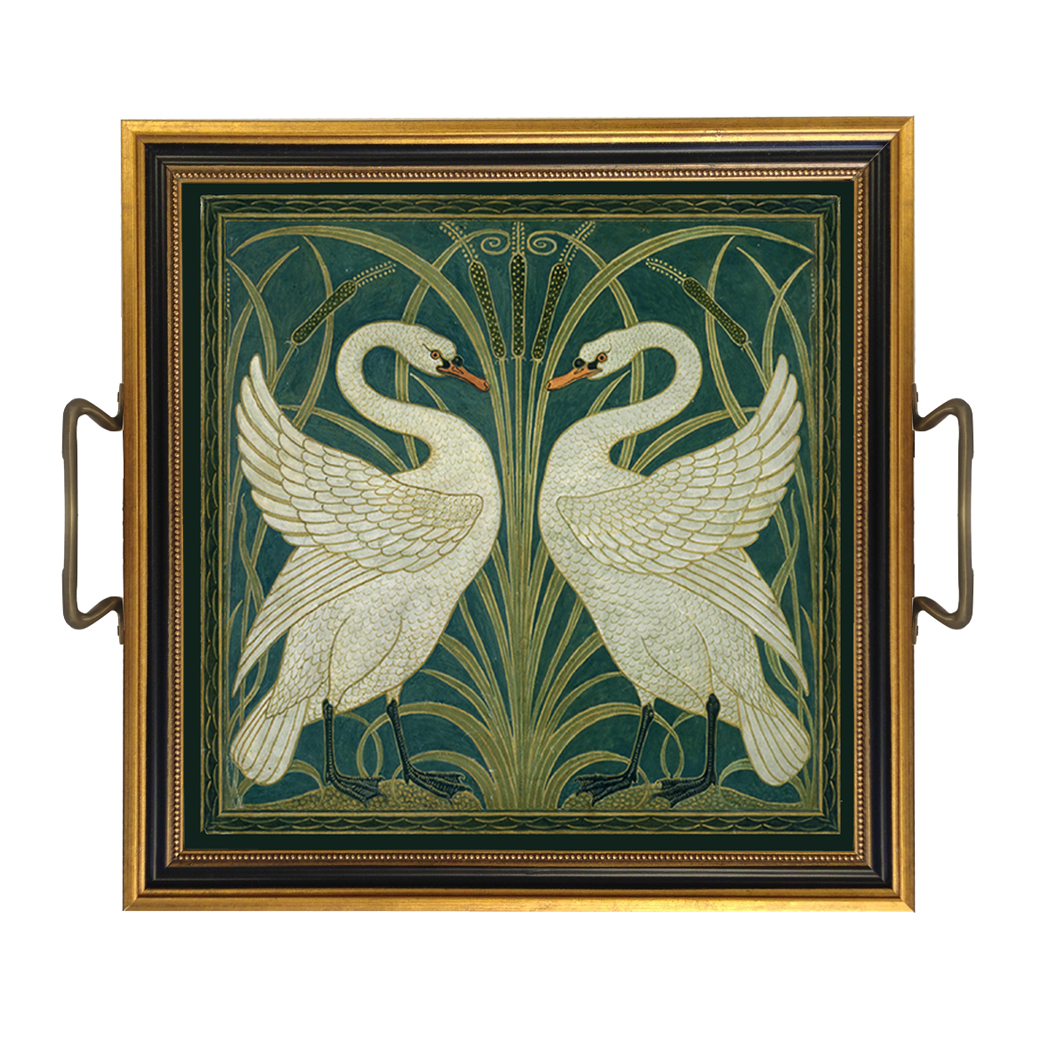 Trays & Barware Botanical/Zoological Two White Swans Decorative Tray with B ...