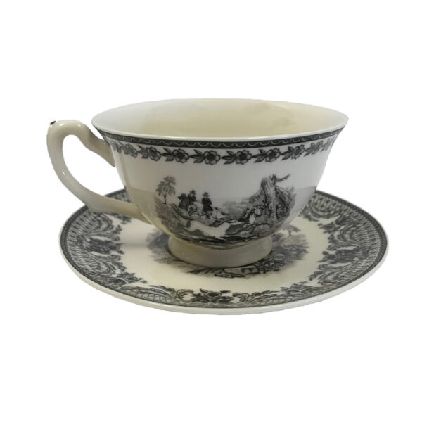 Teaware Equestrian 5-3/4″ Equestrian Transferware Porcelain Tea Cup and Saucer – Antique Reproduction