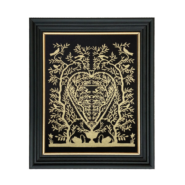 Scherenschnittes Botanical/Zoological 10″ x 12″ Heart of the Swan Reproduction Scherenschnitte Paper Cutting in Black Frame with Gold Trim