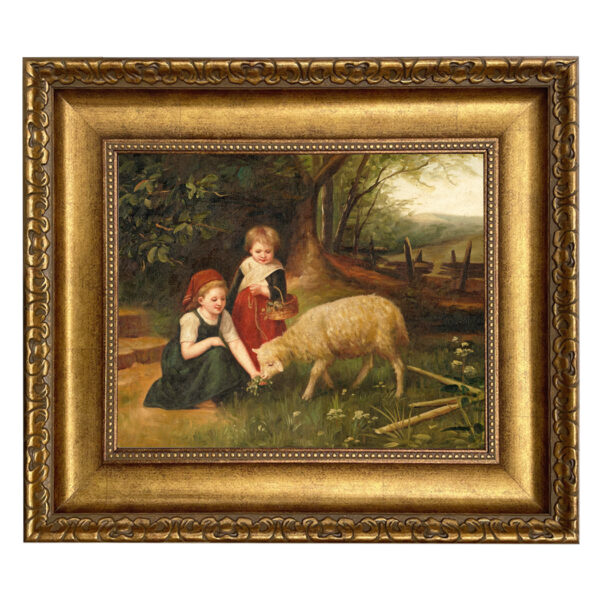 Farm/Pastoral Animals My Pet Lamb Framed Cottagecore Oil Painting Print on Canvas