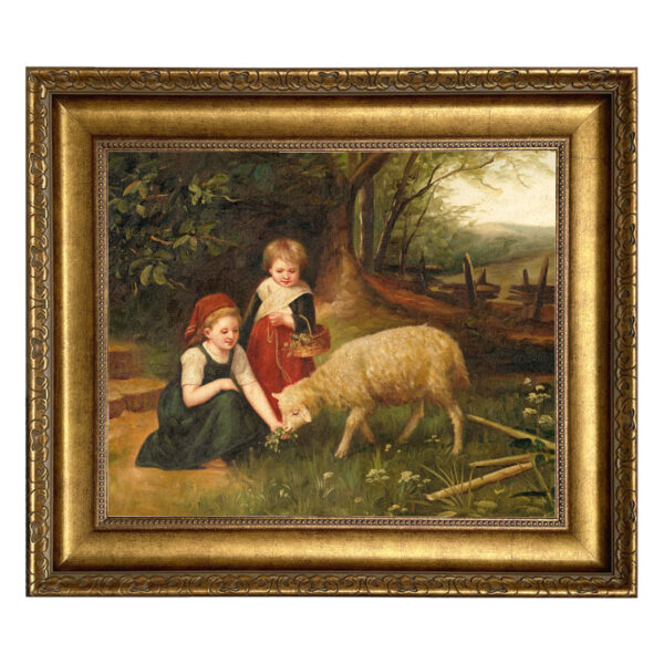 Painting Prints on Canvas Animals My Pet Lamb Cottagecore Framed Oil Painting Print on Canvas in Wide Antiqued Gold Frame