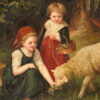 Farm/Pastoral Early American My Pet Lamb Cottagecore Framed Oil Painting Print on Canvas in Distressed Black Wood Frame
