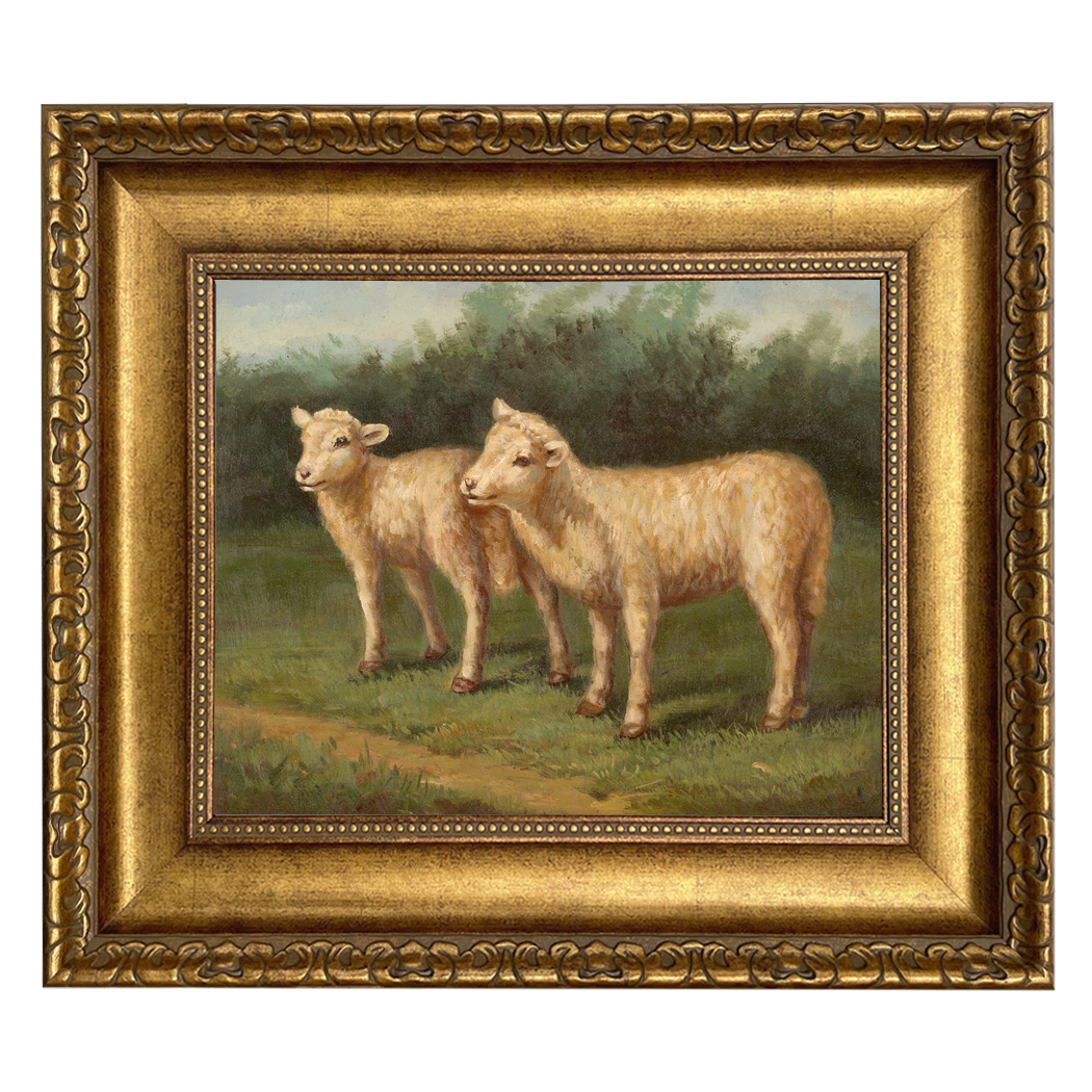 Farm/Pastoral Animals Lost Lambs Cottagecore Framed Oil Painting Print on Canvas