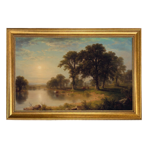 Farm/Pastoral Animals Summer Afternoon by Asher Durand Nature Landscape Oil Painting Print on Canvas in Antiqued Gold Frame