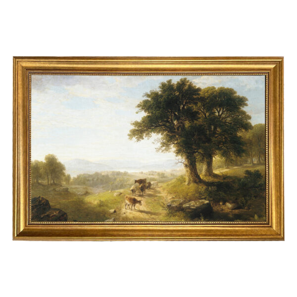 Farm/Pastoral Animals River Scene by Asher Durand Nature Landscape Oil Painting Print on Canvas in Antiqued Gold Frame