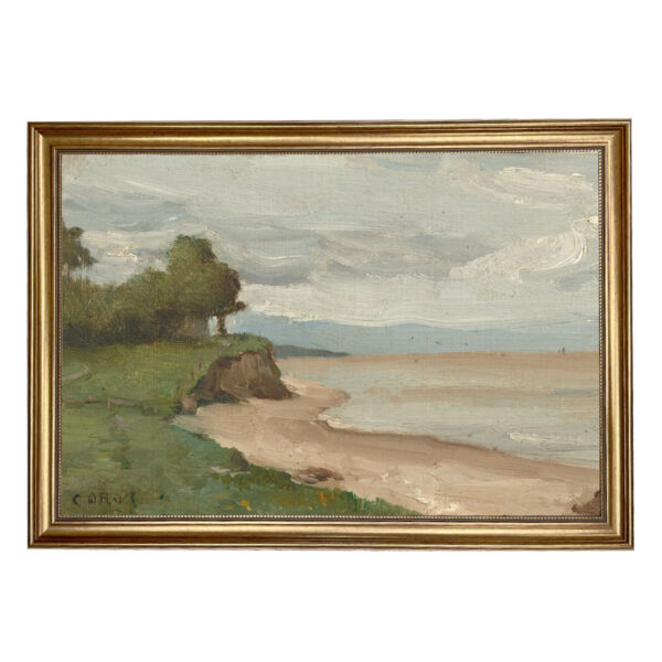 Landscape Landscape Beachside French Landscape Framed Oil Painting Print on Canvas