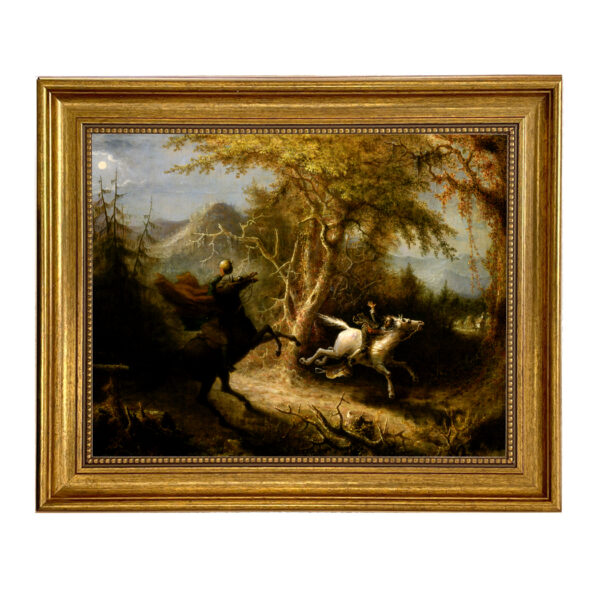 Equestrian/Fox Early American Headless Horseman Pursuing Ichabod Crane Oil Painting Print on Canvas in Antiqued Gold Frame