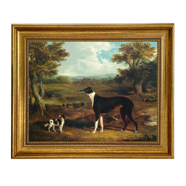 Dogs/Cats Animals Greyhound and King Charles Spaniel Oil Painting Print on Canvas in Antiqued Gold Frame