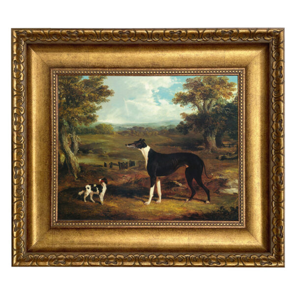 Dogs/Cats Animals Greyhound and King Charles Spaniel Framed Oil Painting Print on Canvas