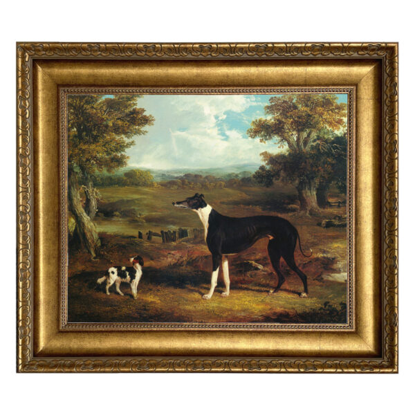 Dogs/Cats Animals Greyhound and King Charles Spaniel Oil Painting Print on Canvas in Wide Antiqued Gold Frame