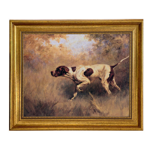 Cabin/Lodge Animals On Point English Pointer Oil Painting Print on Canvas in Antiqued Gold Frame