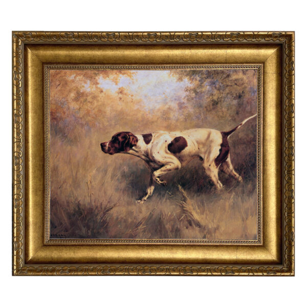 Cabin/Lodge Animals On Point English Pointer Oil Painting Print on Canvas in Wide Antiqued Gold Frame