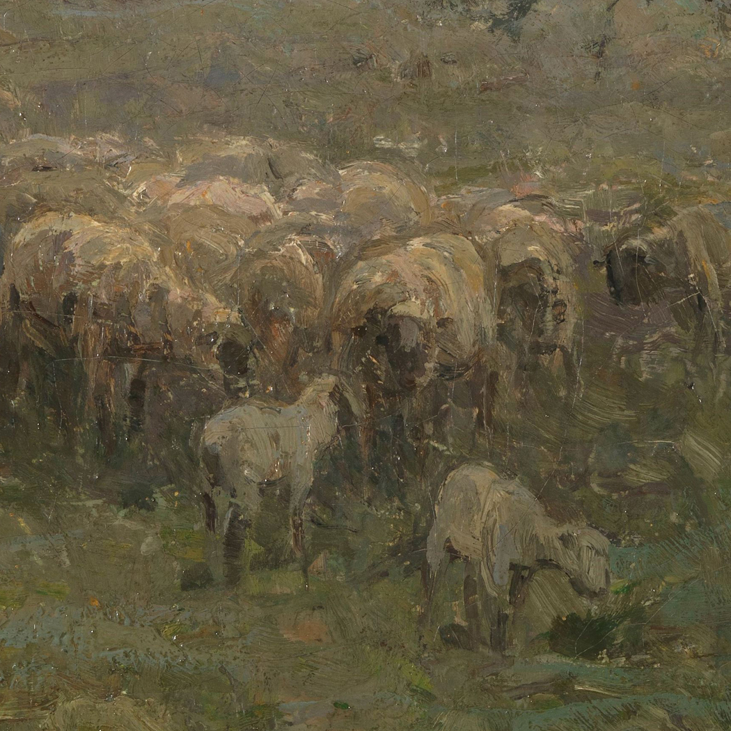 Farm/Pastoral Farm Flock of Sheep Landscape Oil Painting  ...