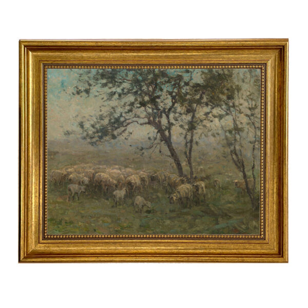 Farm/Pastoral Farm Flock of Sheep Landscape Framed Oil Painting Print on Canvas