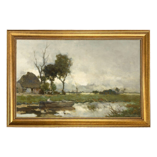 Landscape Landscape Dutch Landscape with Cottage Oil Painting Print on Canvas in Antiqued Gold Frame