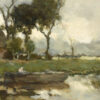 Landscape Landscape Dutch Landscape with Cottage Oil Painting Print on Canvas in Antiqued Gold Frame