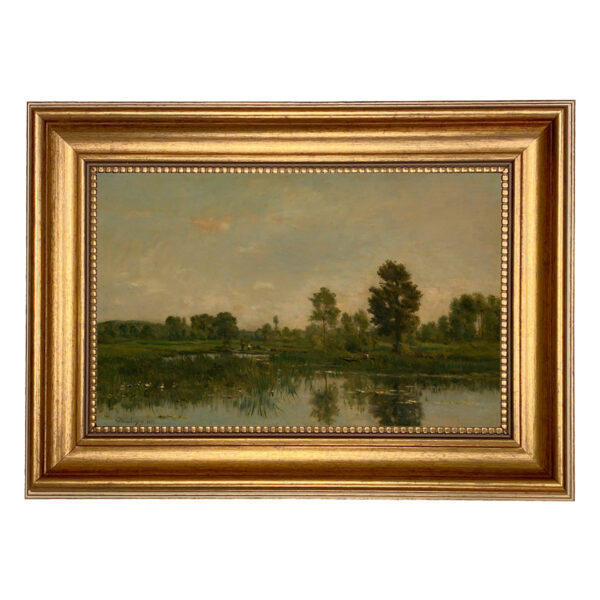 Farm/Pastoral Landscape Marsh with Ducks French Landscape Oil Painting Print on Canvas in Antiqued Gold Frame