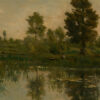Landscape Landscape Marsh with Ducks French Landscape Oil Painting Print on Canvas in Gold Wood Frame