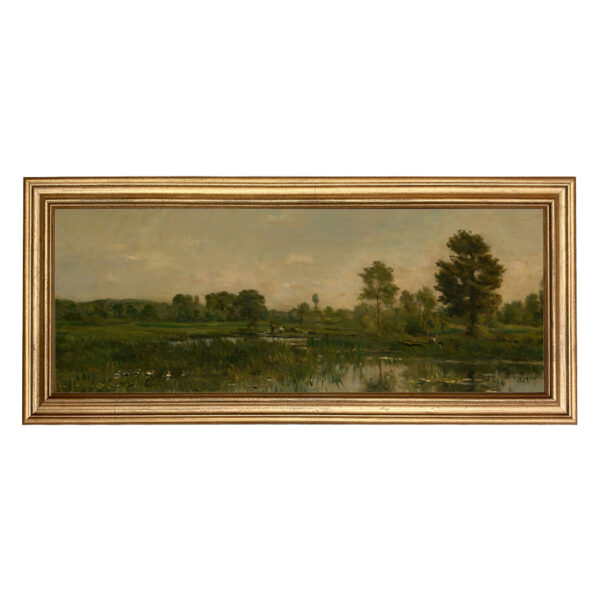 Landscape Landscape Marsh with Ducks French Landscape Oil Painting Print on Canvas in Gold Wood Frame