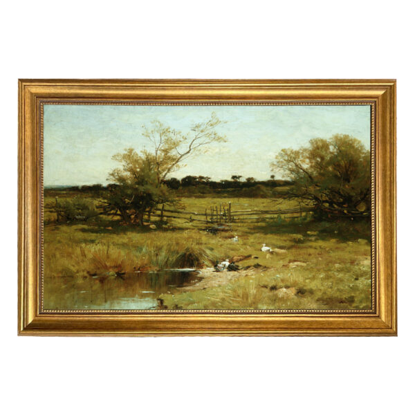 Farm/Pastoral Farm Country Meadow Landscape Oil Painting Print on Canvas in Antiqued Gold Frame