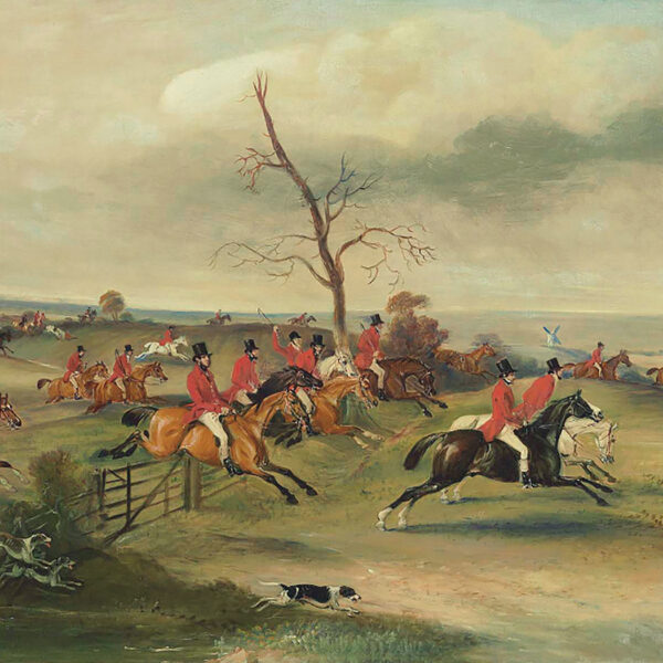 Equestrian Equestrian Fox Hunt Panoramic Landscape Scene Framed Print or Decorative Tray