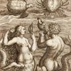 Nautical Nautical Mermaid & Merman Nautical Illustration Framed Reproduction Print Behind Glass