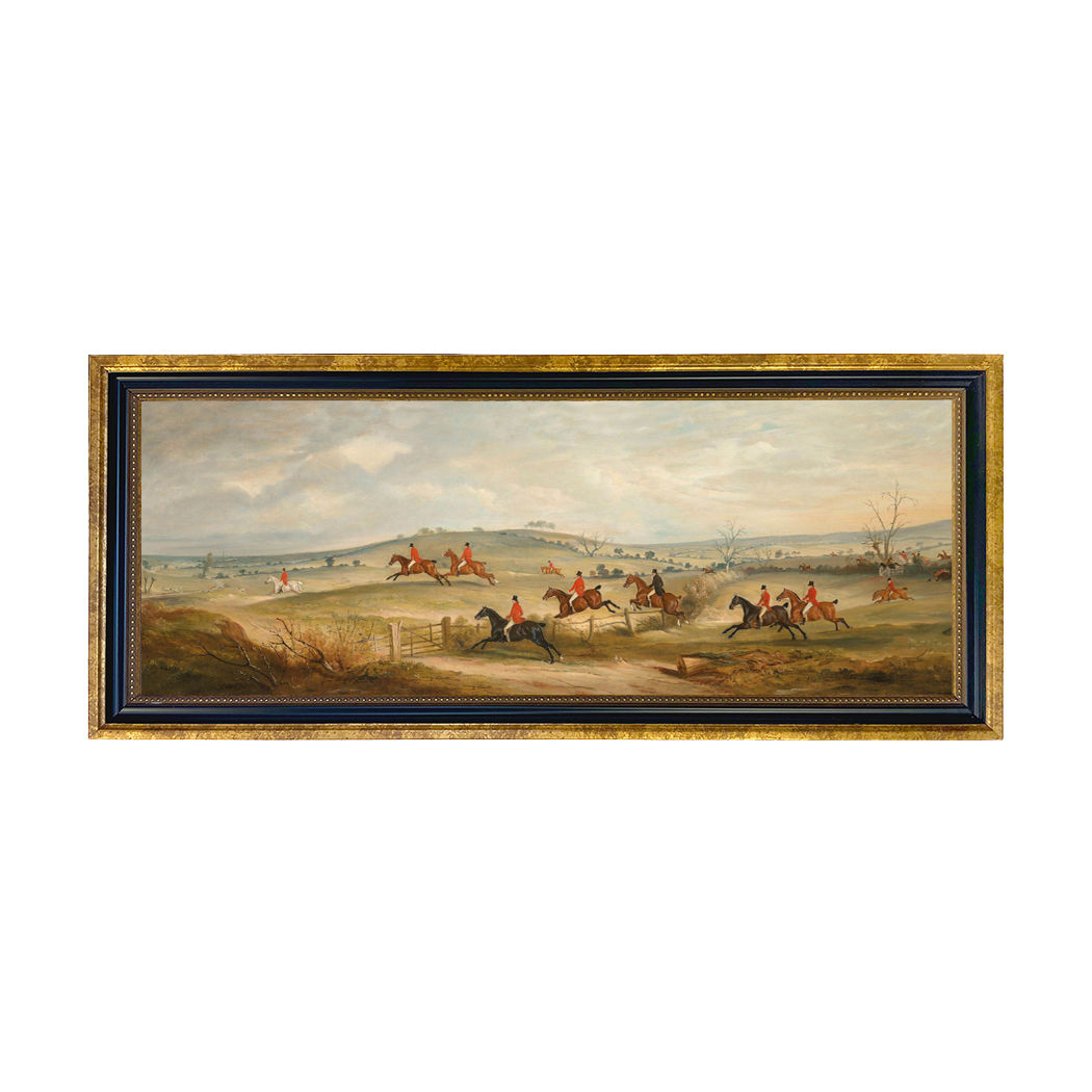 Equestrian Equestrian Quorn Hunt in Full Cry Panoramic Fox Hunt Scene Framed Print Behind Glass