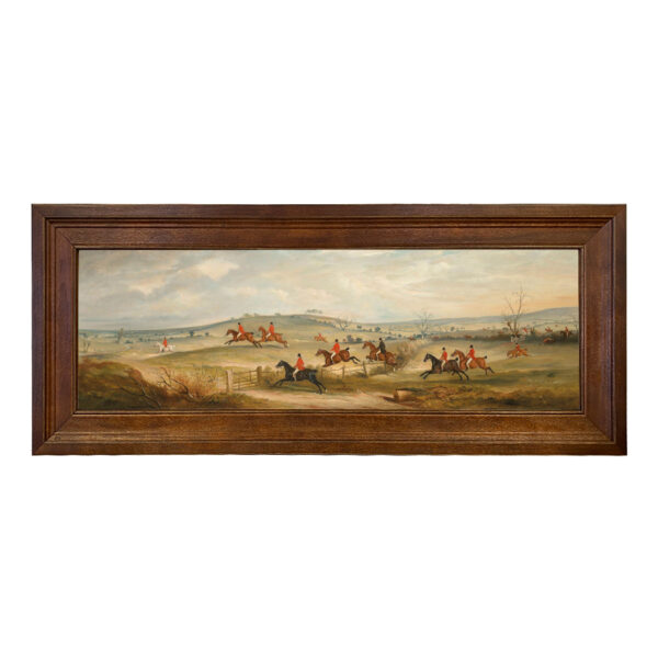 Equestrian/Fox Equestrian Quorn Hunt in Full Cry Fox Hunt Landscape Scene Framed Oil Painting Print on Canvas