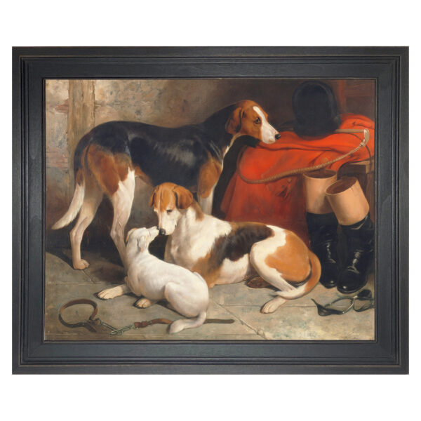 Cabin/Lodge Dogs A Couple of Foxhounds with a Terrier Framed Oil Painting Print on Canvas