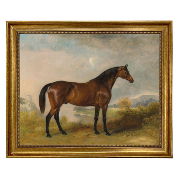 Equestrian/Fox Equestrian A Bay Hunter Framed Oil Painting Print on Canvas