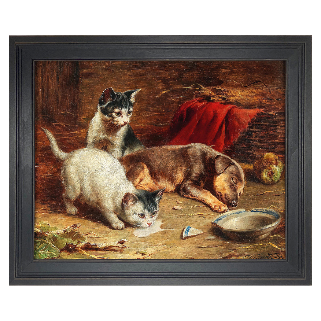 Dogs/Cats Dogs Kittens and Puppy in the Pantry Framed Oil Painting Print on Canvas