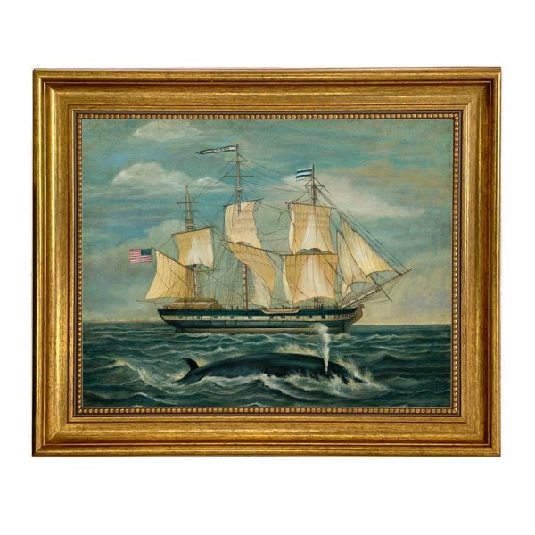 Nautical Nautical American Whaling Ship with Sperm Whale