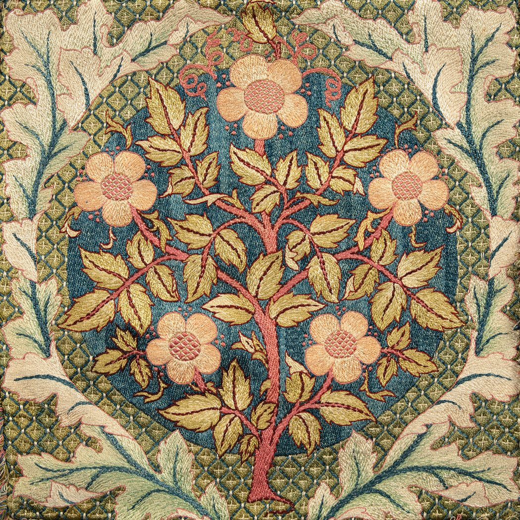 Sampler Prints Botanical/Zoological William Morris Flowering Rose Embroidery 10×10″ Framed Print