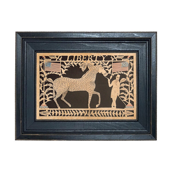 Scherenschnittes Early American Liberty Reproduction Scherenschnitte Paper Cutting in Distressed Black Wood Frame