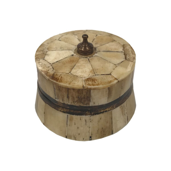 Decorative Boxes Early American 2-1/2″ Primitive Round Bone & Wood Box with Brass Pull- Antique Reproduction