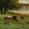 Farm/Pastoral Animals Cows in a Landscape Framed Pastoral Oil Painting Print on Canvas