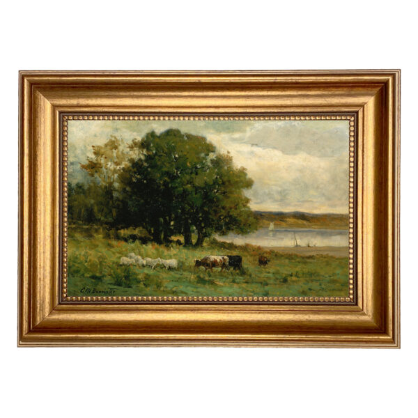 Farm/Pastoral Farm Cows in a Landscape Framed Pastoral Oil Painting Print on Canvas
